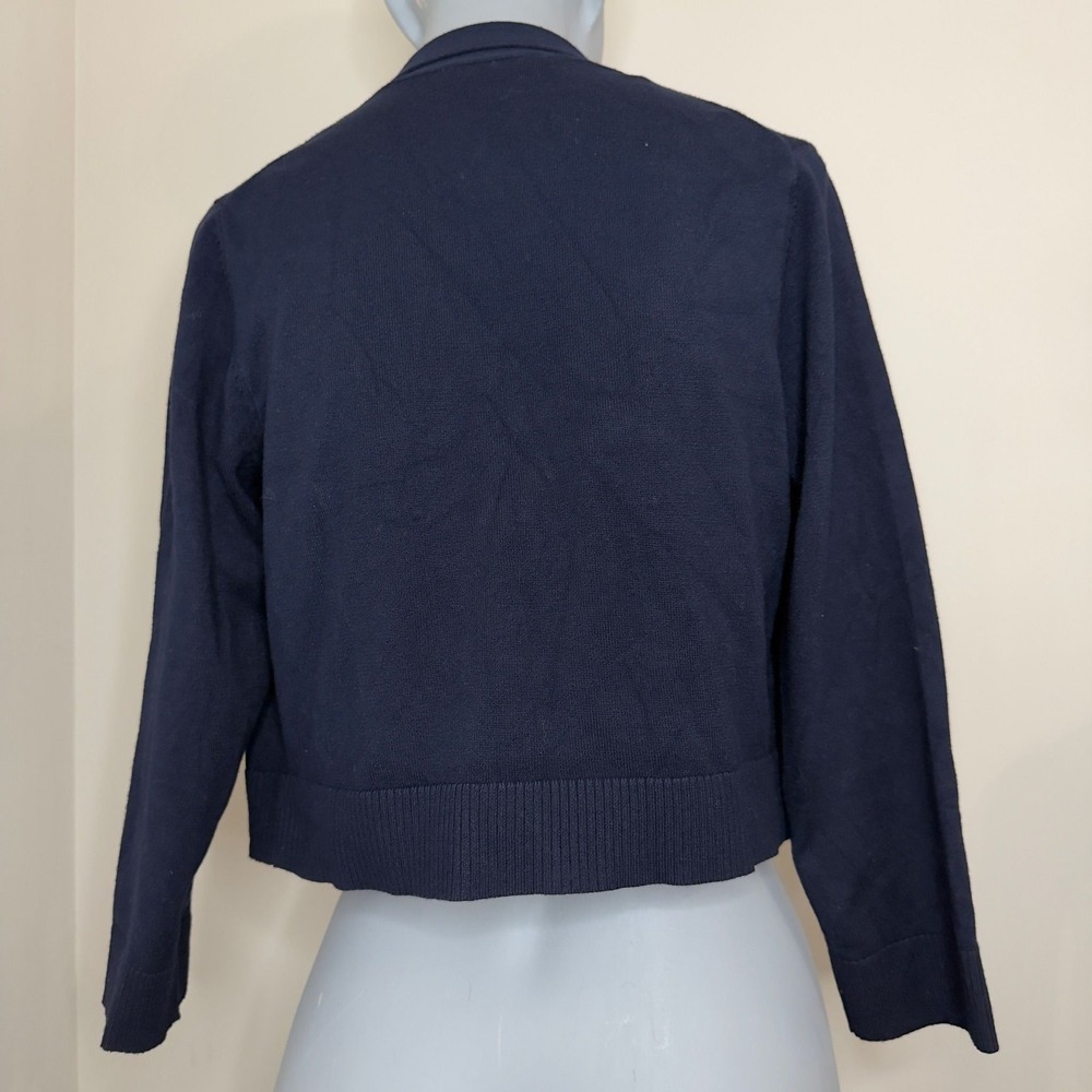 Calvin Klein Navy Open Front Cropped Cardigan Shrug 3/4 Sleeve Knit - Picture 5 of 10
